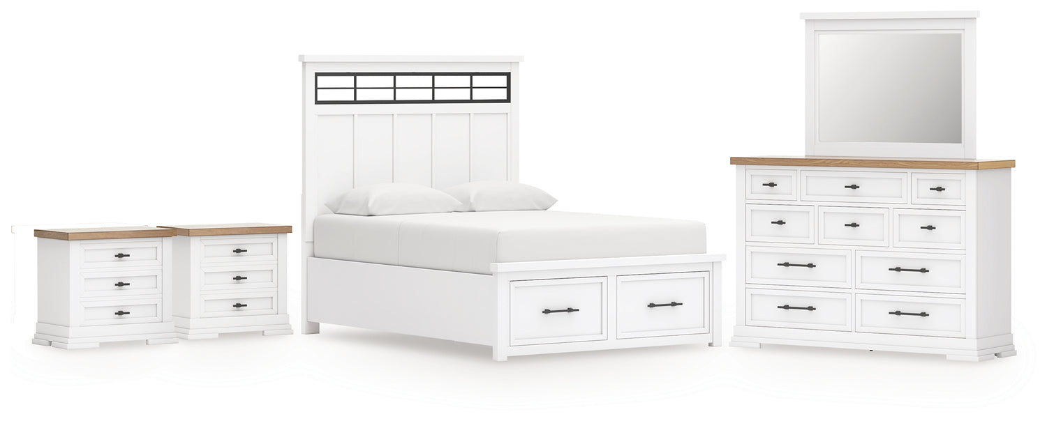 Ashbryn Queen Panel Storage Bed, Dresser, Mirror and 2 Nightstands - B844B11