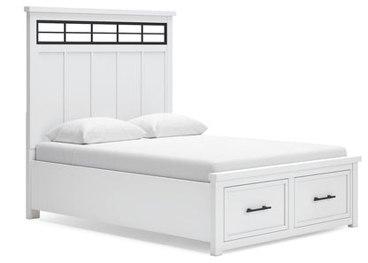 Ashbryn Queen Panel Storage Bed with Mirrored Dresser and Nightstand in White/Natural from Ashley - Luna Furniture