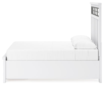 Ashbryn Queen Panel Storage Bed with Mirrored Dresser and Nightstand in White/Natural from Ashley - Luna Furniture