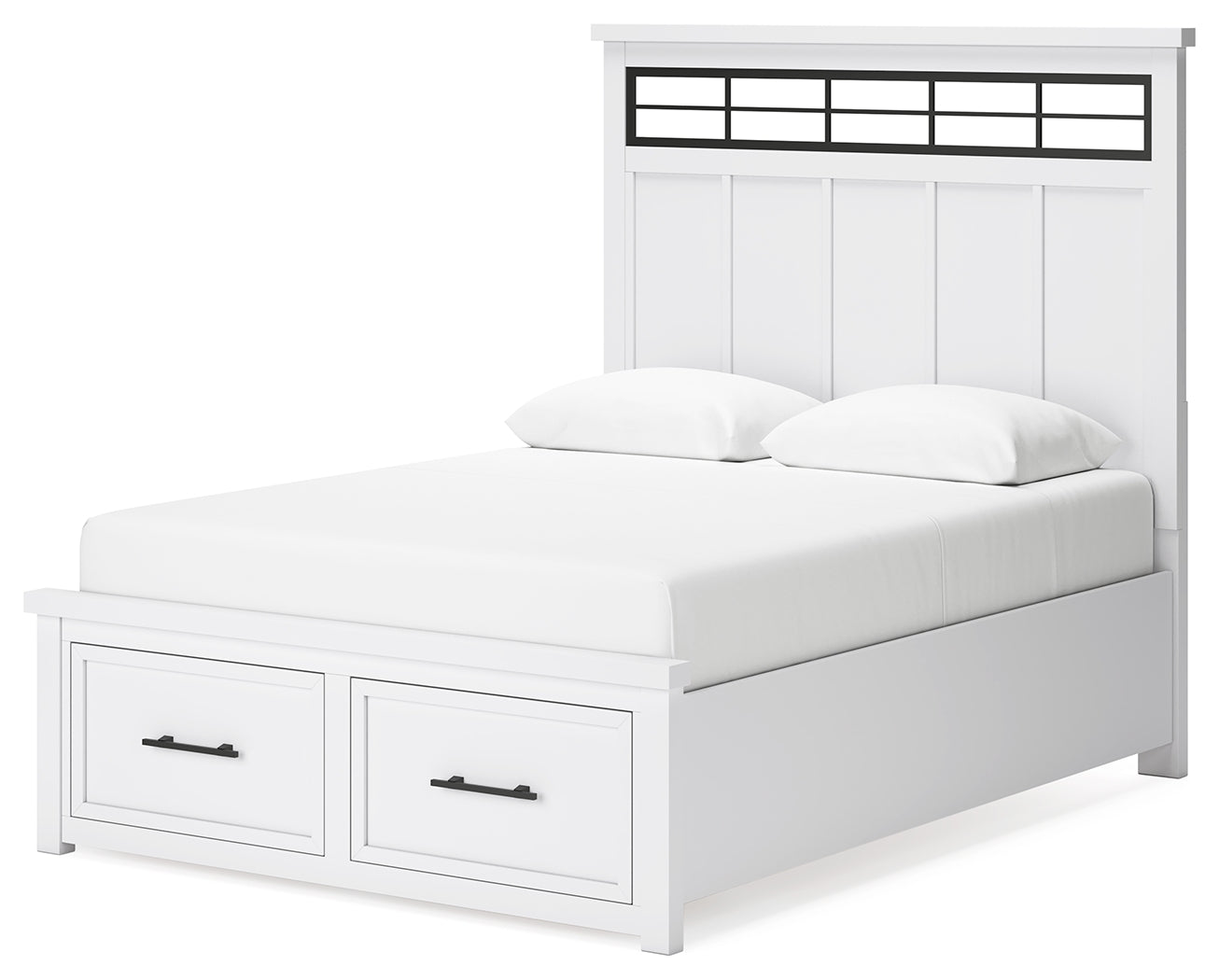 Ashbryn Queen Panel Storage Bed with Mirrored Dresser and Nightstand in White/Natural from Ashley - Luna Furniture