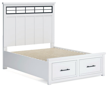Ashbryn Queen Panel Storage Bed with Mirrored Dresser and Nightstand in White/Natural from Ashley - Luna Furniture