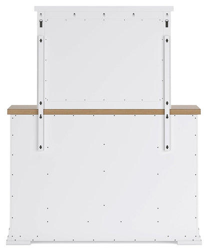 Ashbryn Queen Panel Storage Bed with Mirrored Dresser and Nightstand in White/Natural from Ashley - Luna Furniture