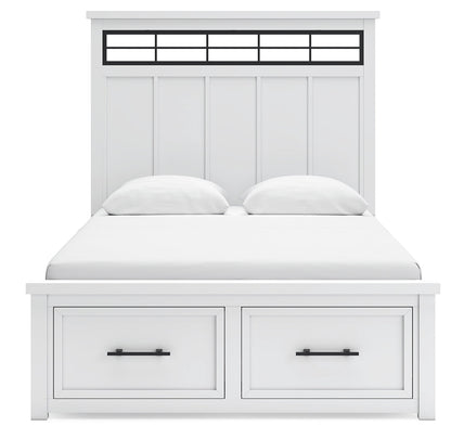 Ashbryn Queen Panel Storage Bed with Mirrored Dresser, Chest and 2 Nightstands in White/Natural from Ashley - Luna Furniture