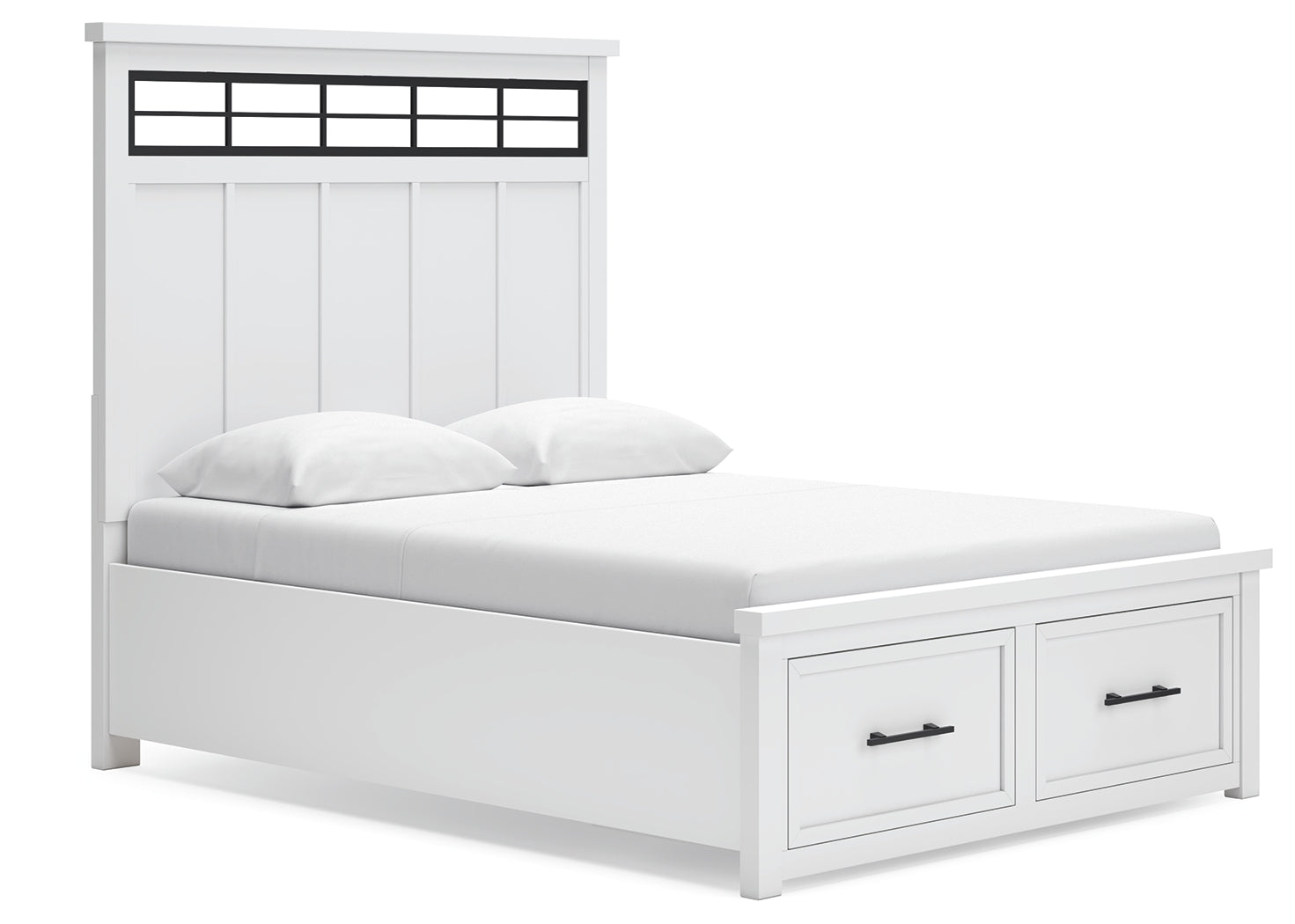 Ashbryn Queen Panel Storage Bed with Mirrored Dresser, Chest and 2 Nightstands in White/Natural from Ashley - Luna Furniture