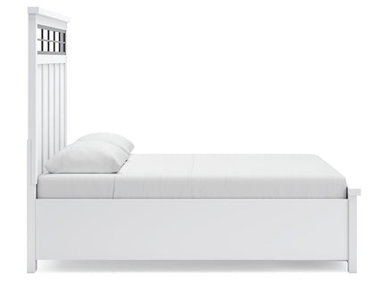 Ashbryn Queen Panel Storage Bed with Mirrored Dresser, Chest and 2 Nightstands in White/Natural from Ashley - Luna Furniture
