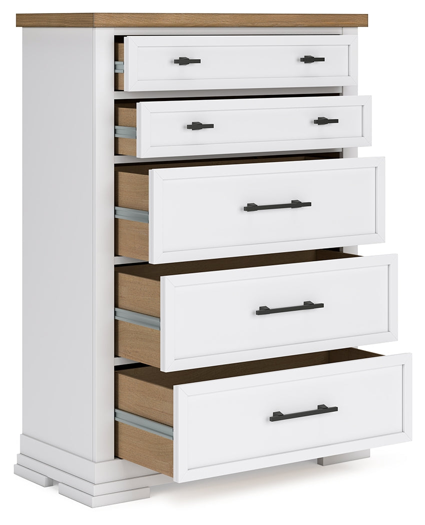 Ashbryn Queen Panel Storage Bed with Mirrored Dresser, Chest and Nightstand in White/Natural from Ashley - Luna Furniture