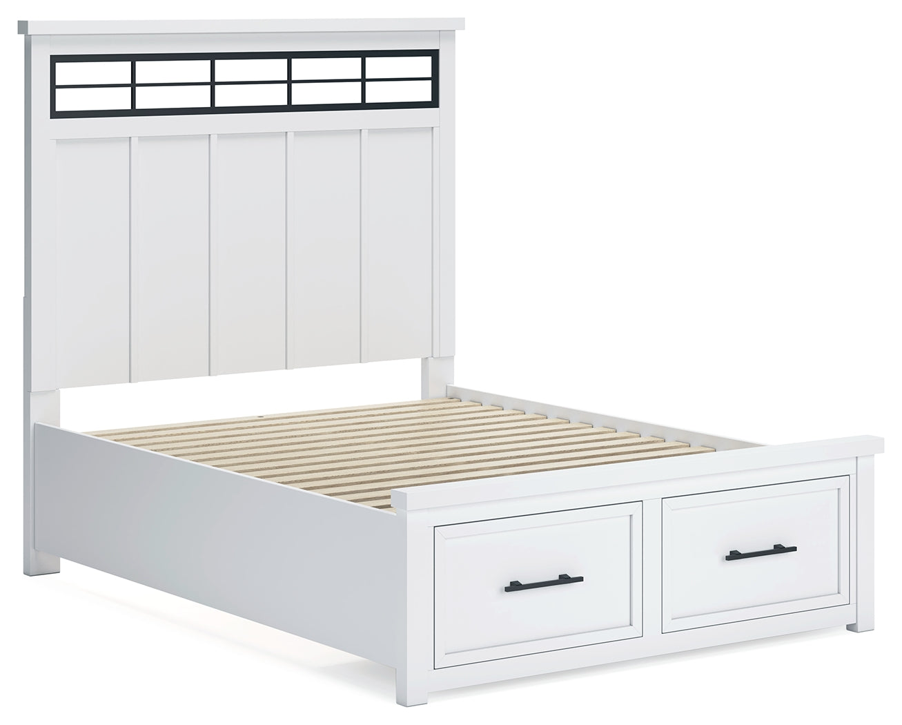 Ashbryn Queen Panel Storage Bed with Mirrored Dresser, Chest and Nightstand in White/Natural from Ashley - Luna Furniture