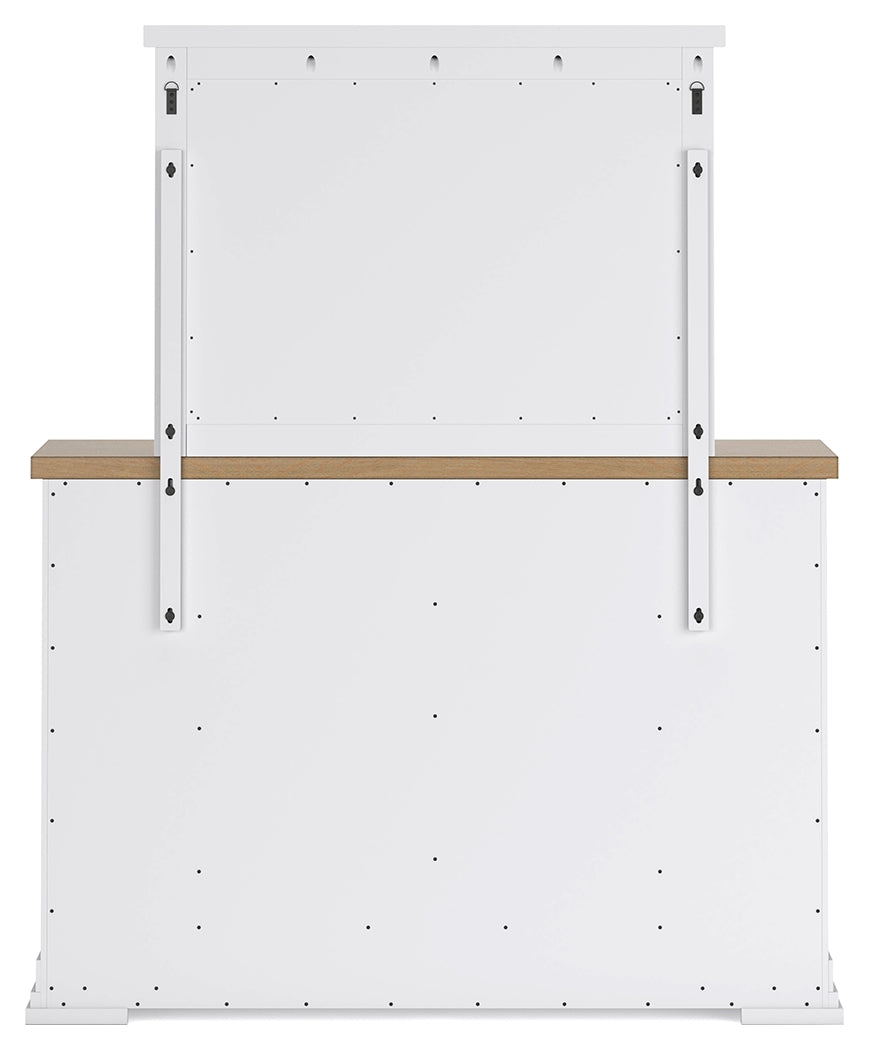 Ashbryn Queen Panel Storage Bed with Mirrored Dresser, Chest and Nightstand in White/Natural from Ashley - Luna Furniture