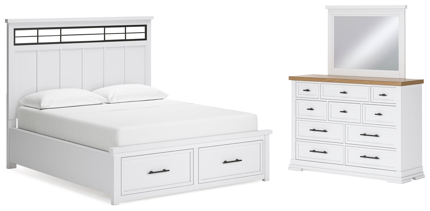 Ashbryn White/Natural California King Panel Storage Bed, Dresser and Mirror - B844B7