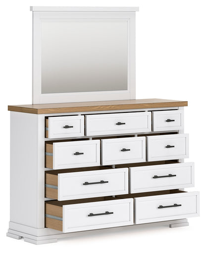 Ashbryn White/Natural California King Panel Storage Bed, Dresser and Mirror - B844B7