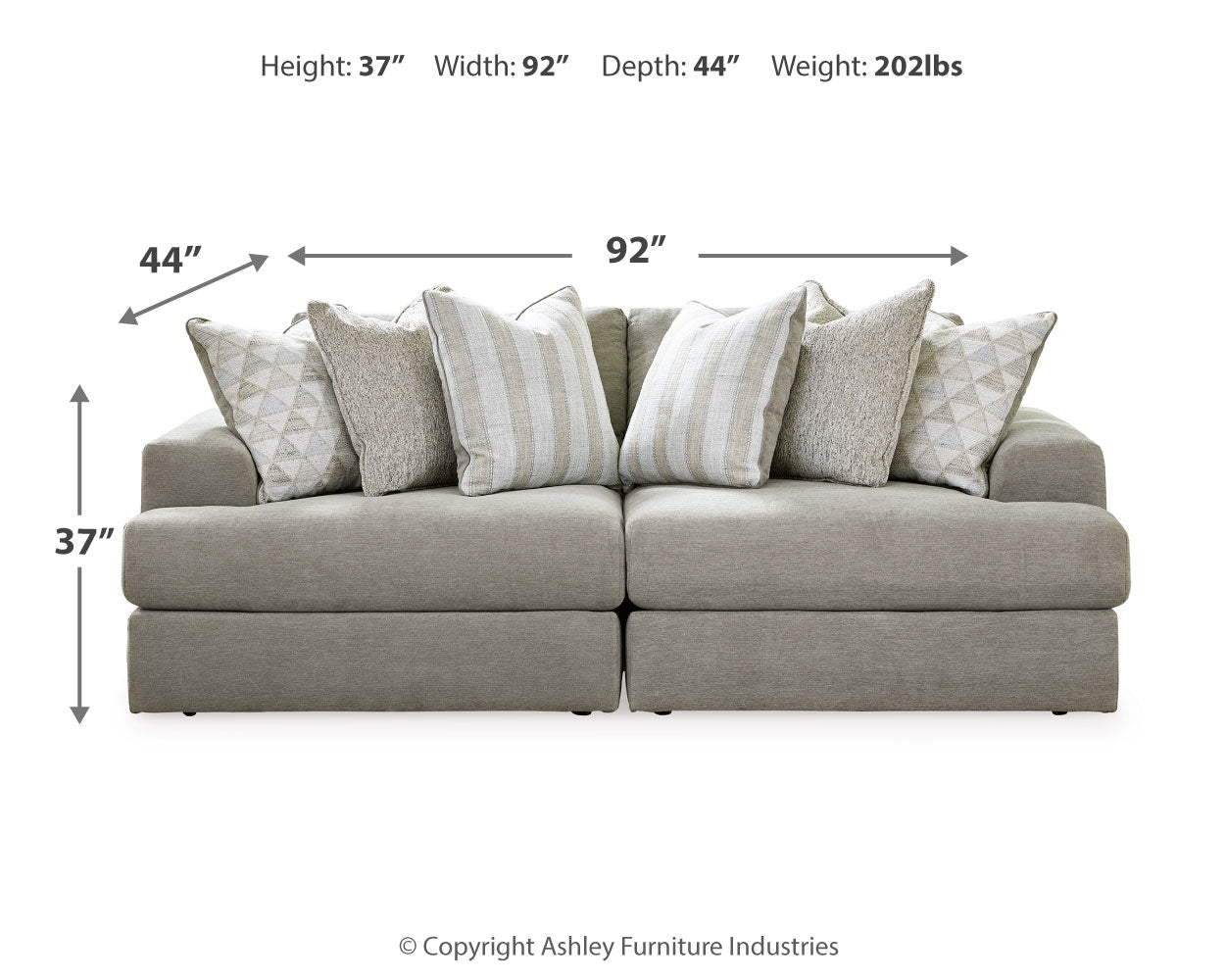 Avaliyah 2-Piece Sectional with Ottoman in Ash - PKG015527
