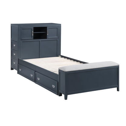 B2024BUBC-1* (2) Twin Bookcase Bed with Hidden Desk, Stool and Storage Bench - B2024BUBC-1*