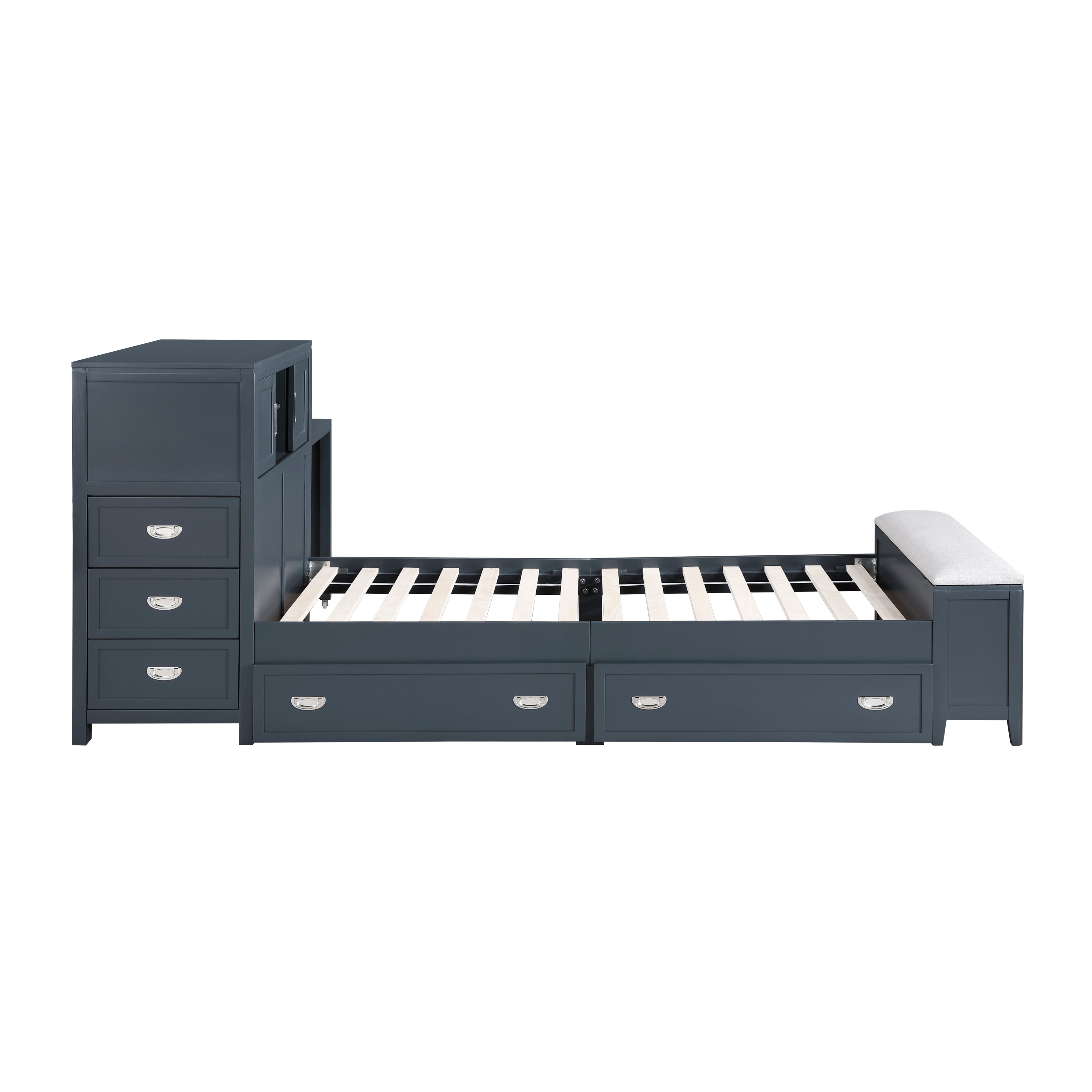 B2024BUBC-1* (2) Twin Bookcase Bed with Hidden Desk, Stool and Storage Bench - B2024BUBC-1*