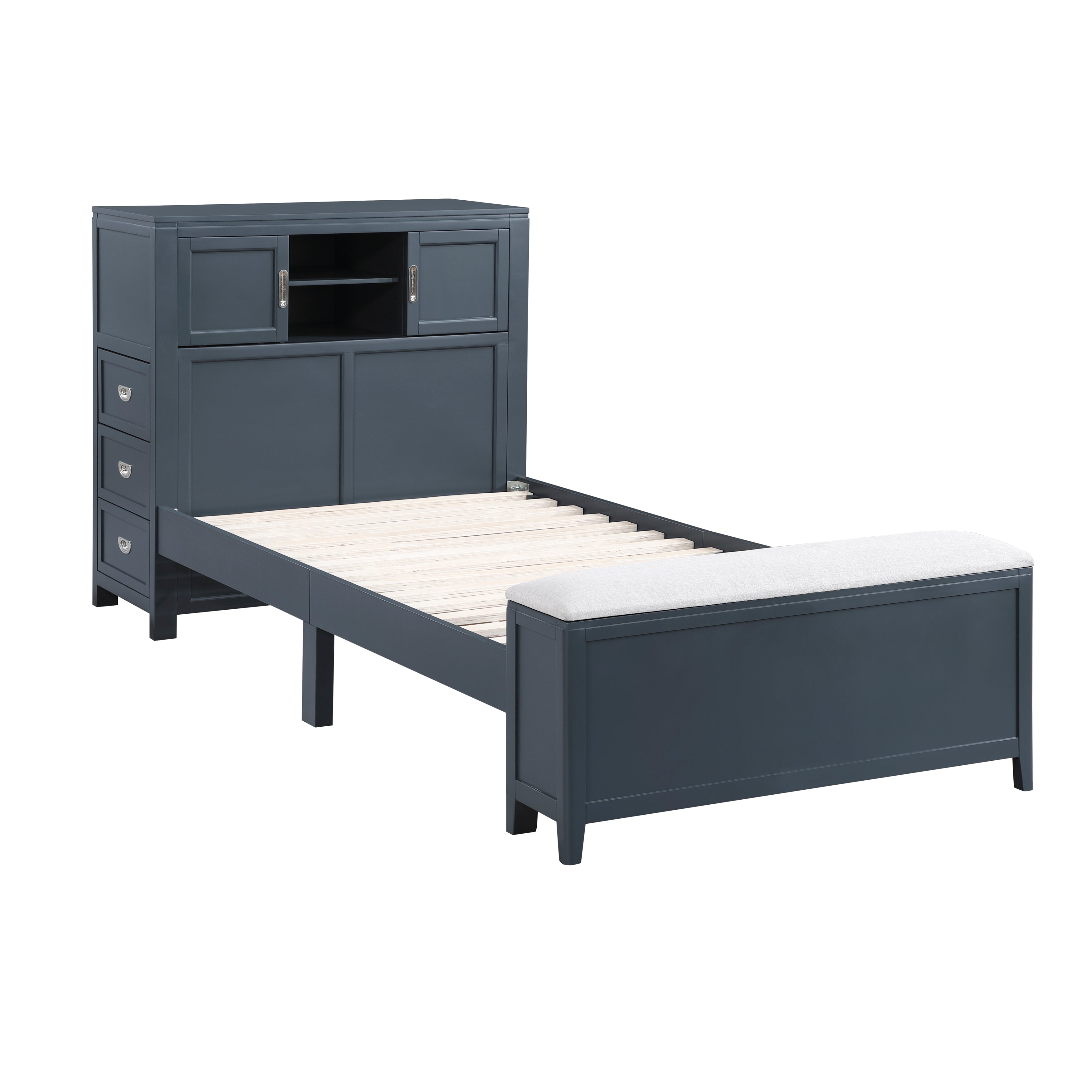 B2024BUBC-1* (2) Twin Bookcase Bed with Hidden Desk, Stool and Storage Bench - B2024BUBC-1*
