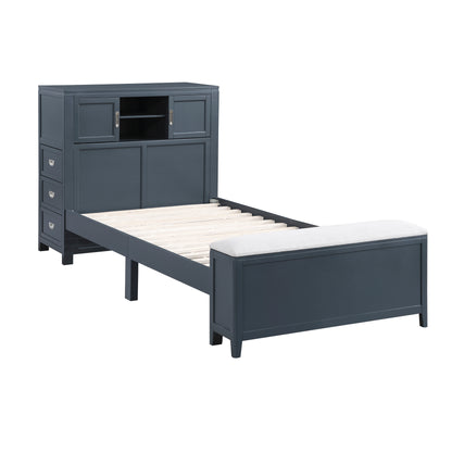 B2024BUBC-1* (2) Twin Bookcase Bed with Hidden Desk, Stool and Storage Bench - B2024BUBC-1*