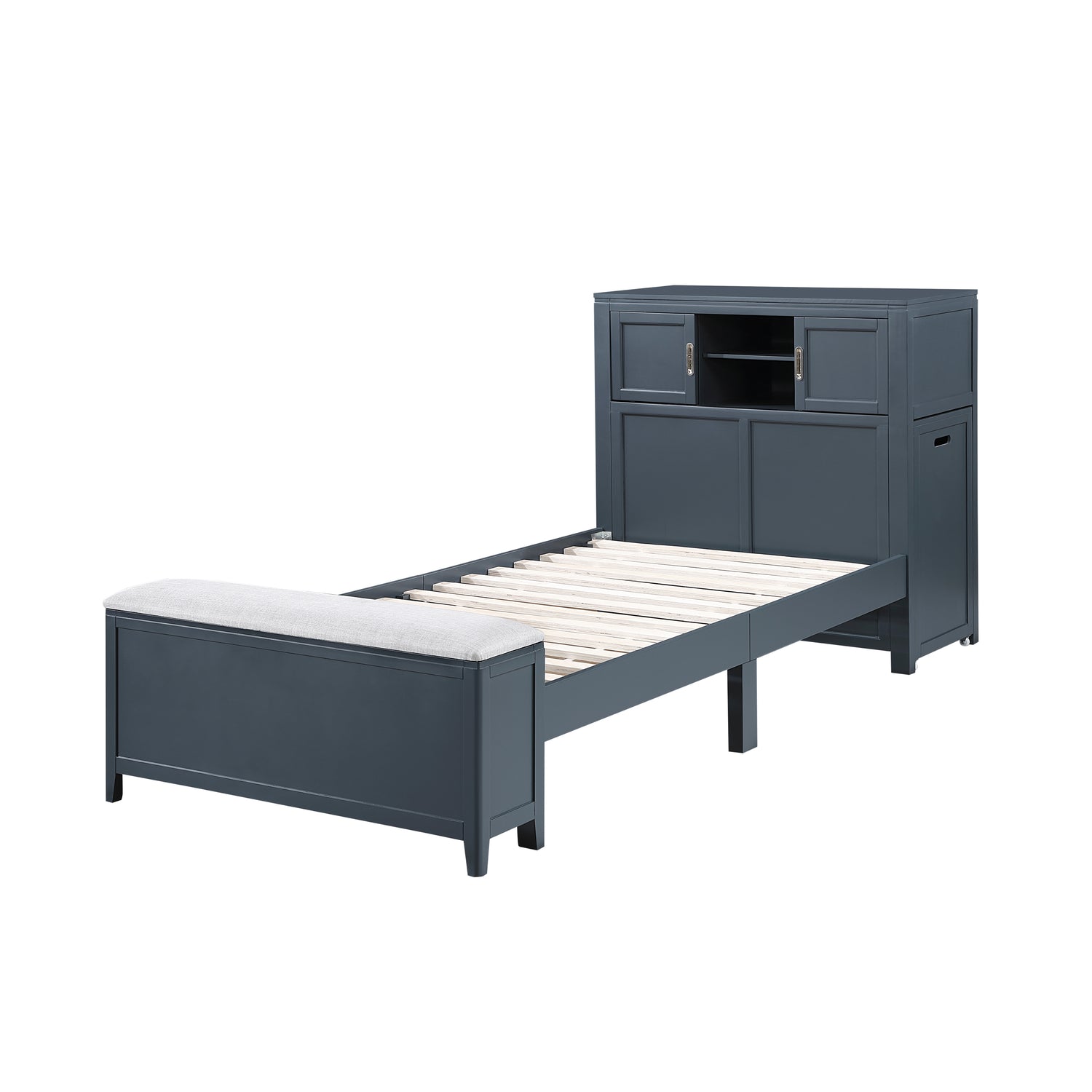 B2024BUBC-1* (2) Twin Bookcase Bed with Hidden Desk, Stool and Storage Bench - B2024BUBC-1*