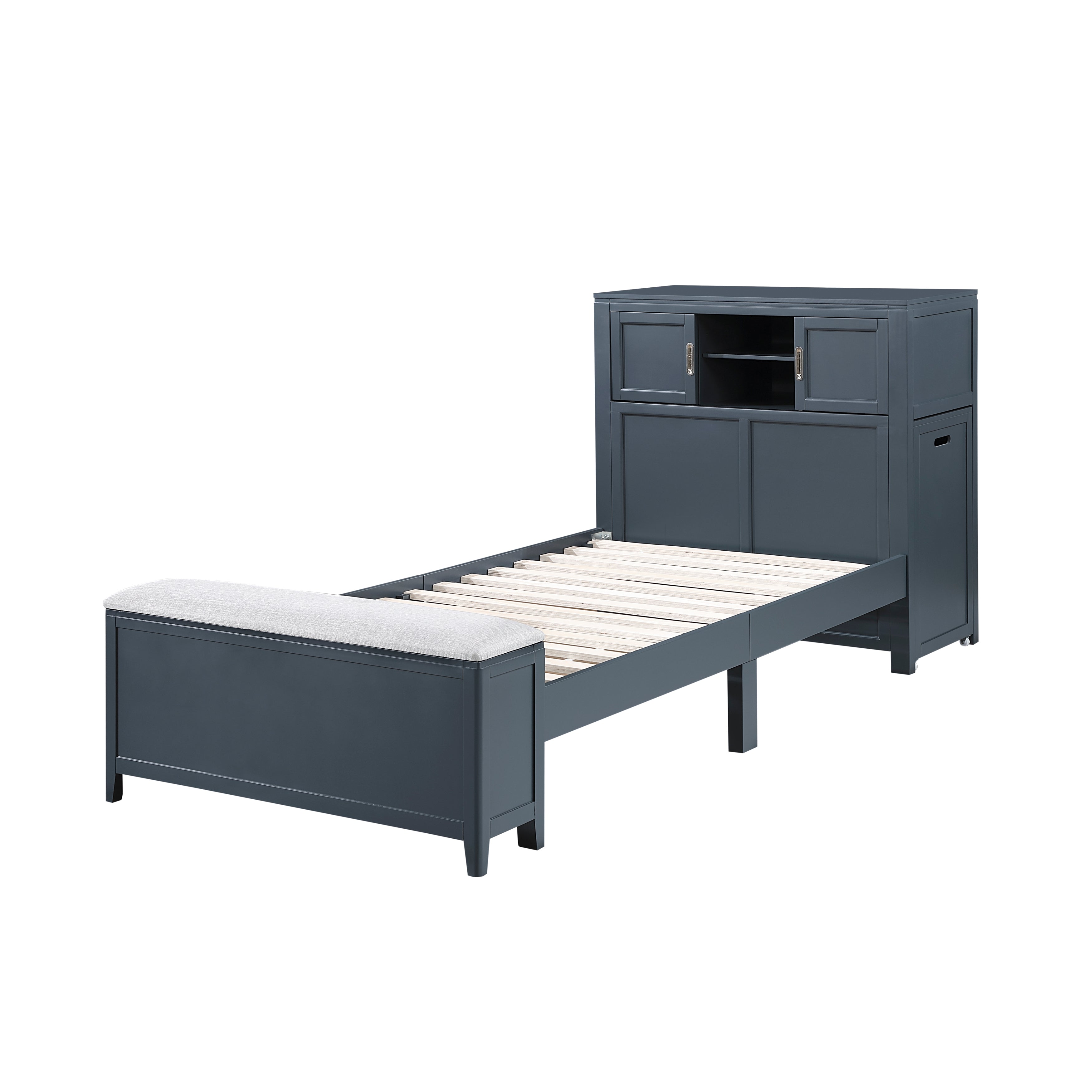 B2024BUBC-1* (2) Twin Bookcase Bed with Hidden Desk, Stool and Storage Bench - B2024BUBC-1*