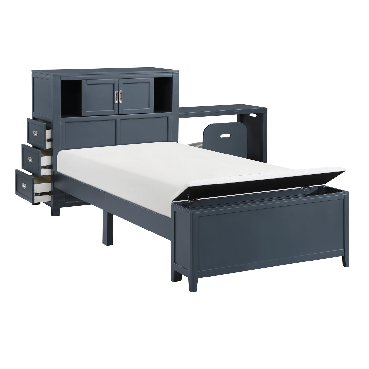 B2024BUBC-1* (2) Twin Bookcase Bed with Hidden Desk, Stool and Storage Bench - B2024BUBC-1*