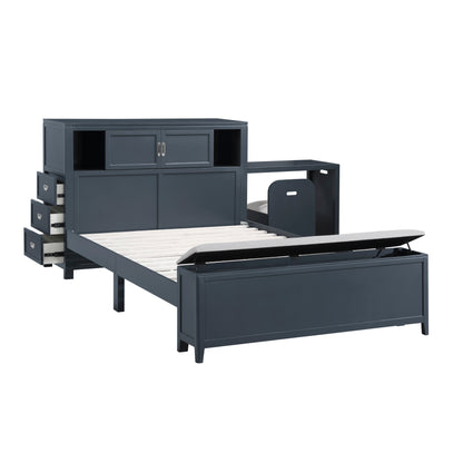 B2024BUBCF-1* (2) Full Bookcase Bed with Hidden Desk, Stool and Storage Bench - B2024BUBCF-1*