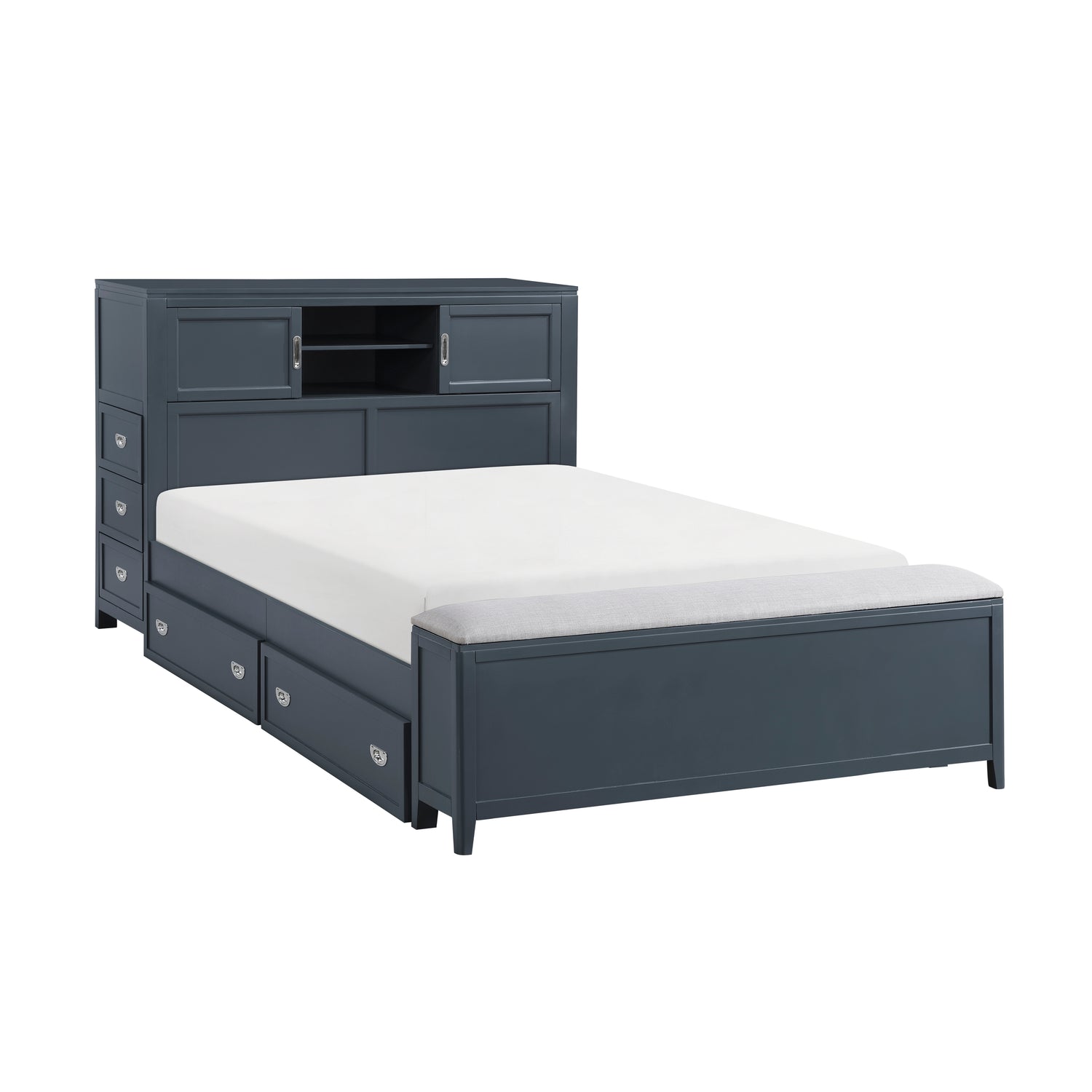 B2024BUBCF-1* (2) Full Bookcase Bed with Hidden Desk, Stool and Storage Bench - B2024BUBCF-1*