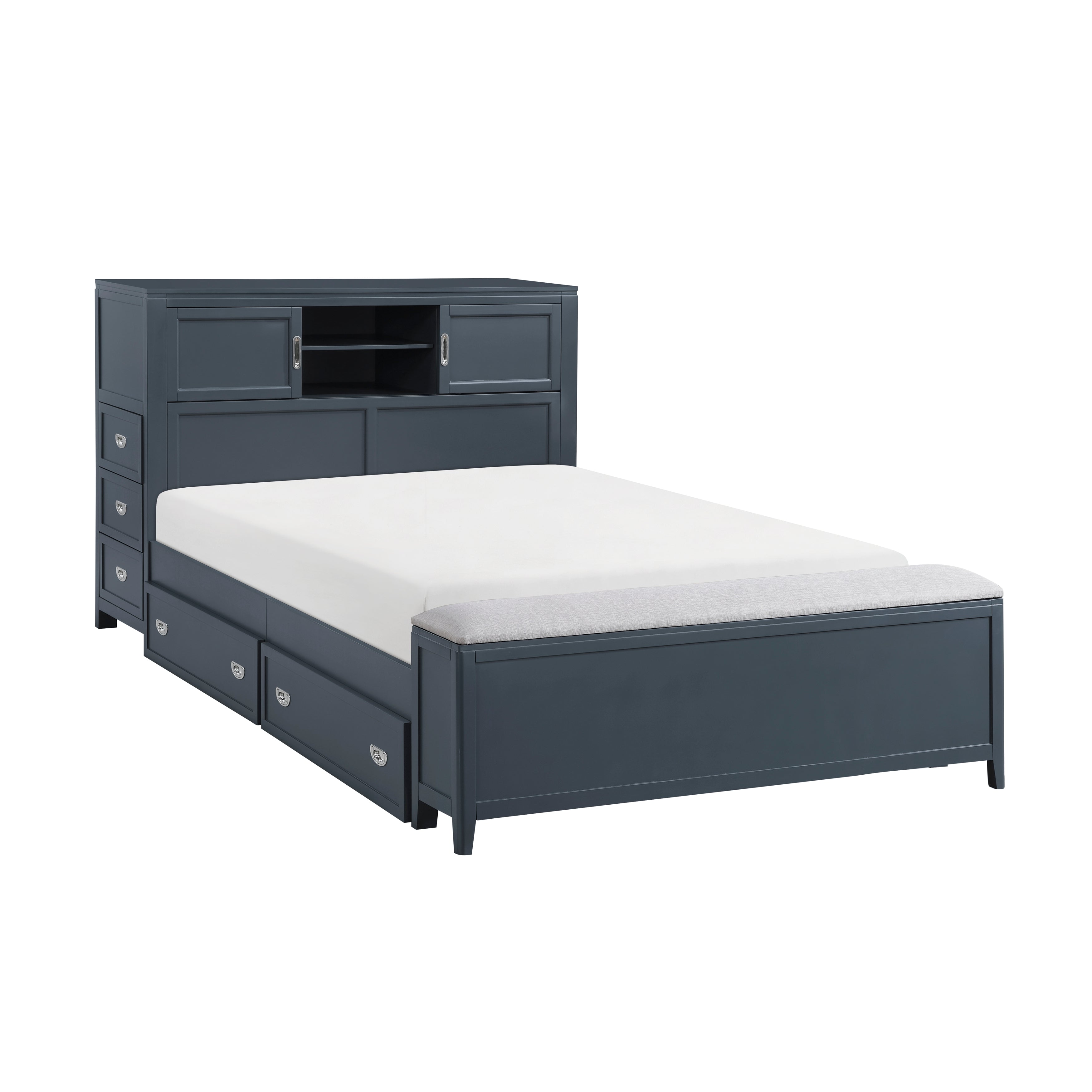 B2024BUBCF-1* (2) Full Bookcase Bed with Hidden Desk, Stool and Storage Bench - B2024BUBCF-1*