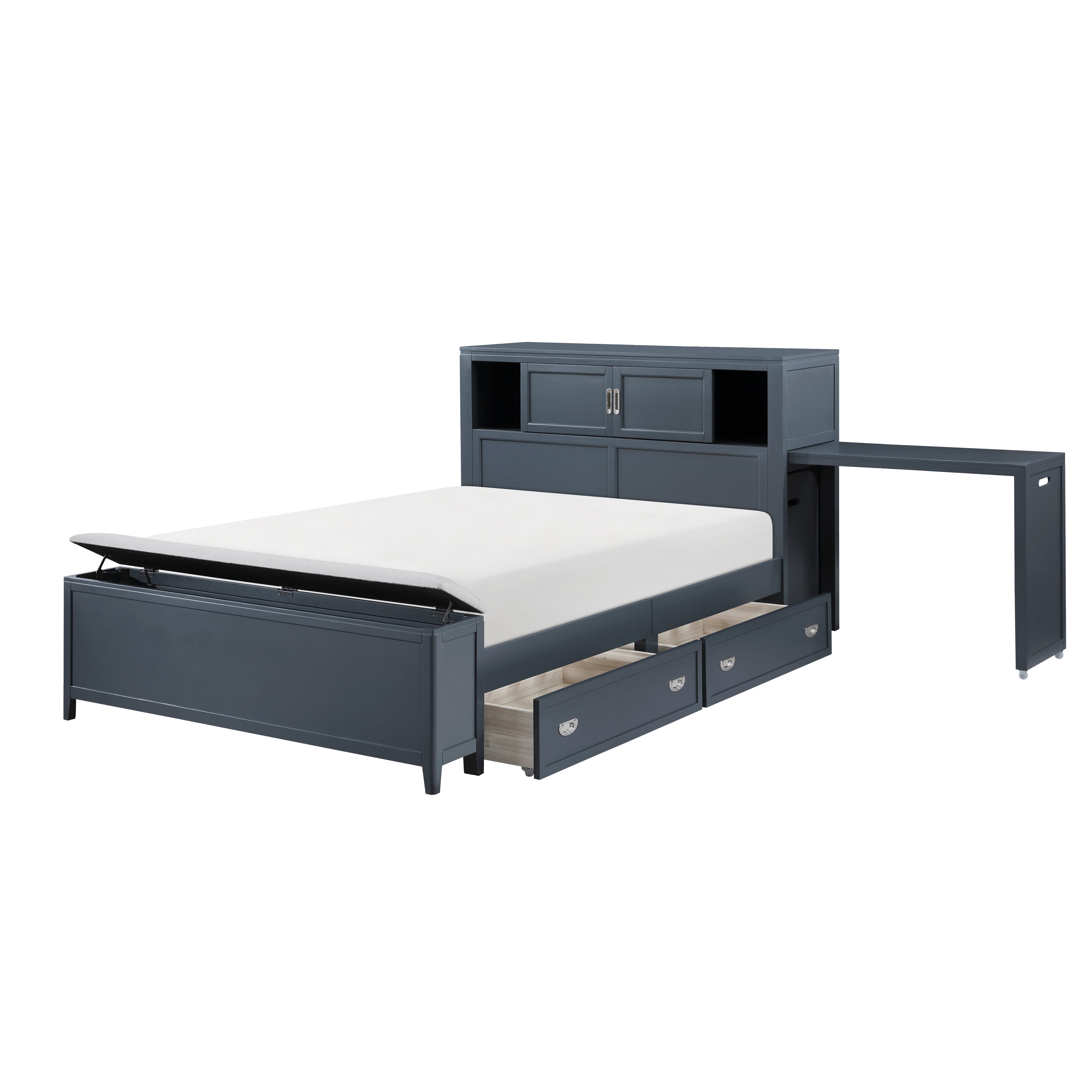 B2024BUBCF-1* (2) Full Bookcase Bed with Hidden Desk, Stool and Storage Bench - B2024BUBCF-1*