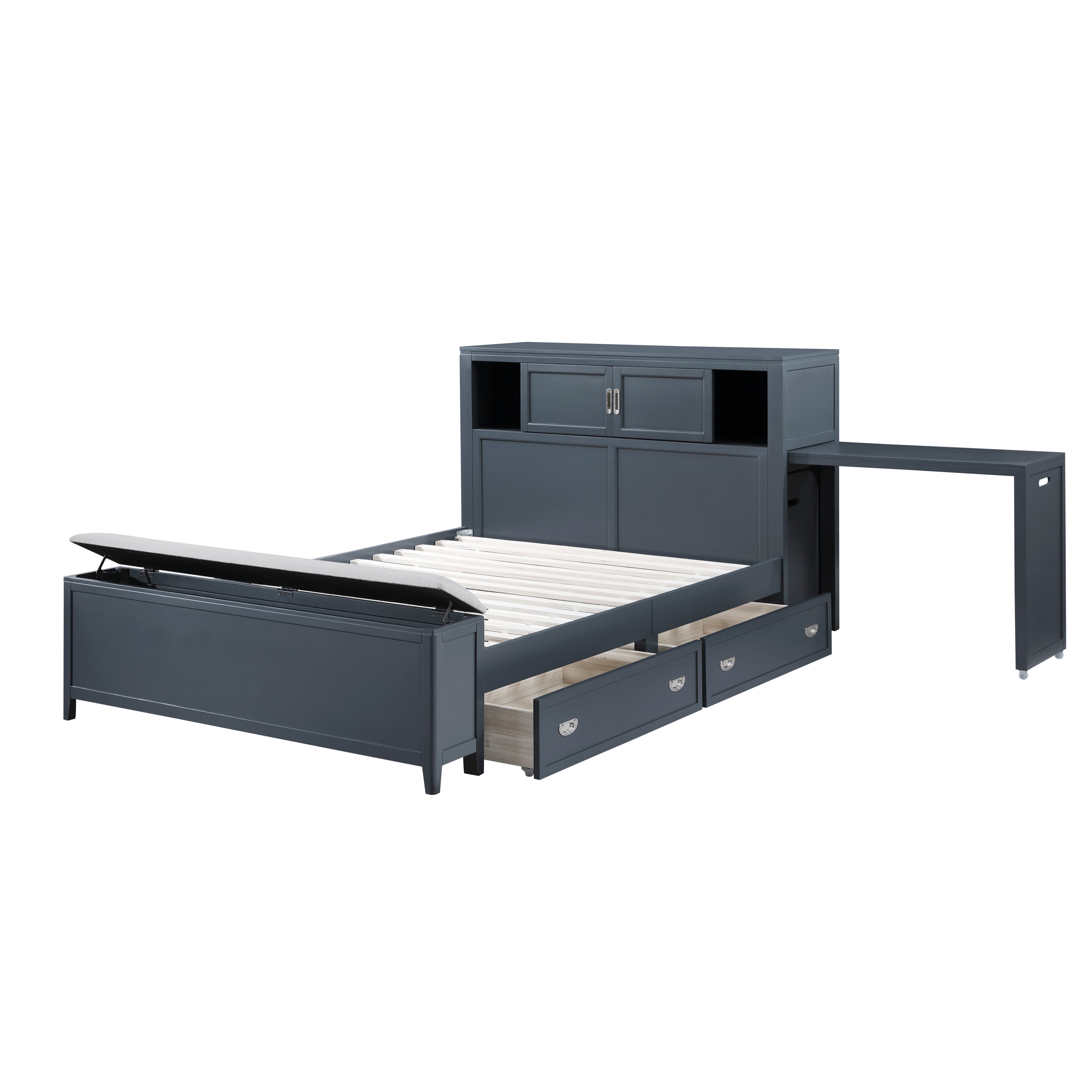 B2024BUBCF-1* (2) Full Bookcase Bed with Hidden Desk, Stool and Storage Bench - B2024BUBCF-1*