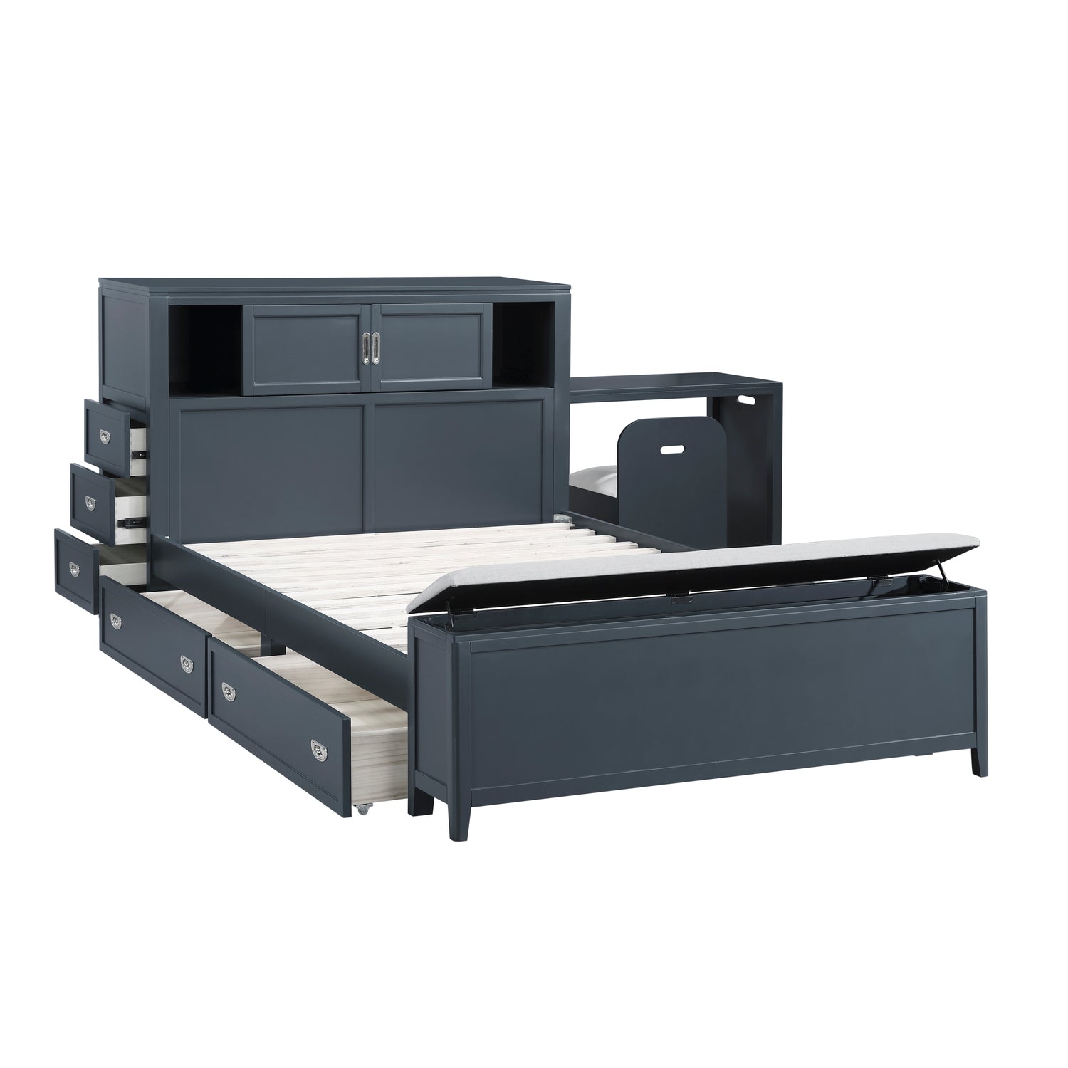 B2024BUBCF-1* (2) Full Bookcase Bed with Hidden Desk, Stool and Storage Bench - B2024BUBCF-1*