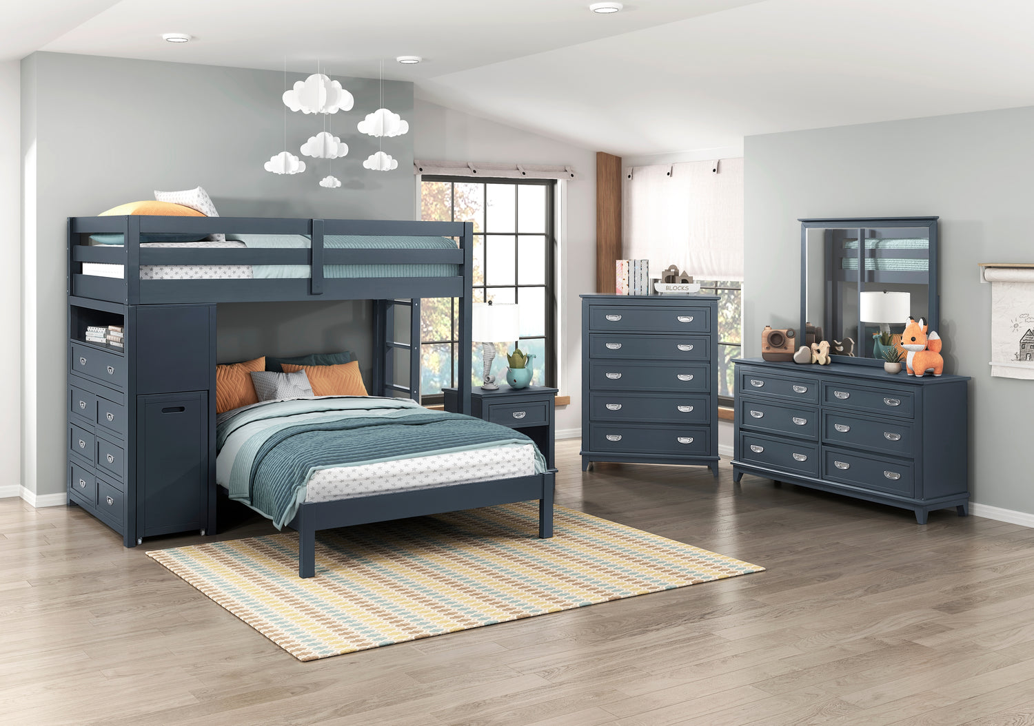 B2024BULTF-1* (6) Twin/Full Loft Bunk Bed with Chest and Hidden Desk - B2024BULTF-1*