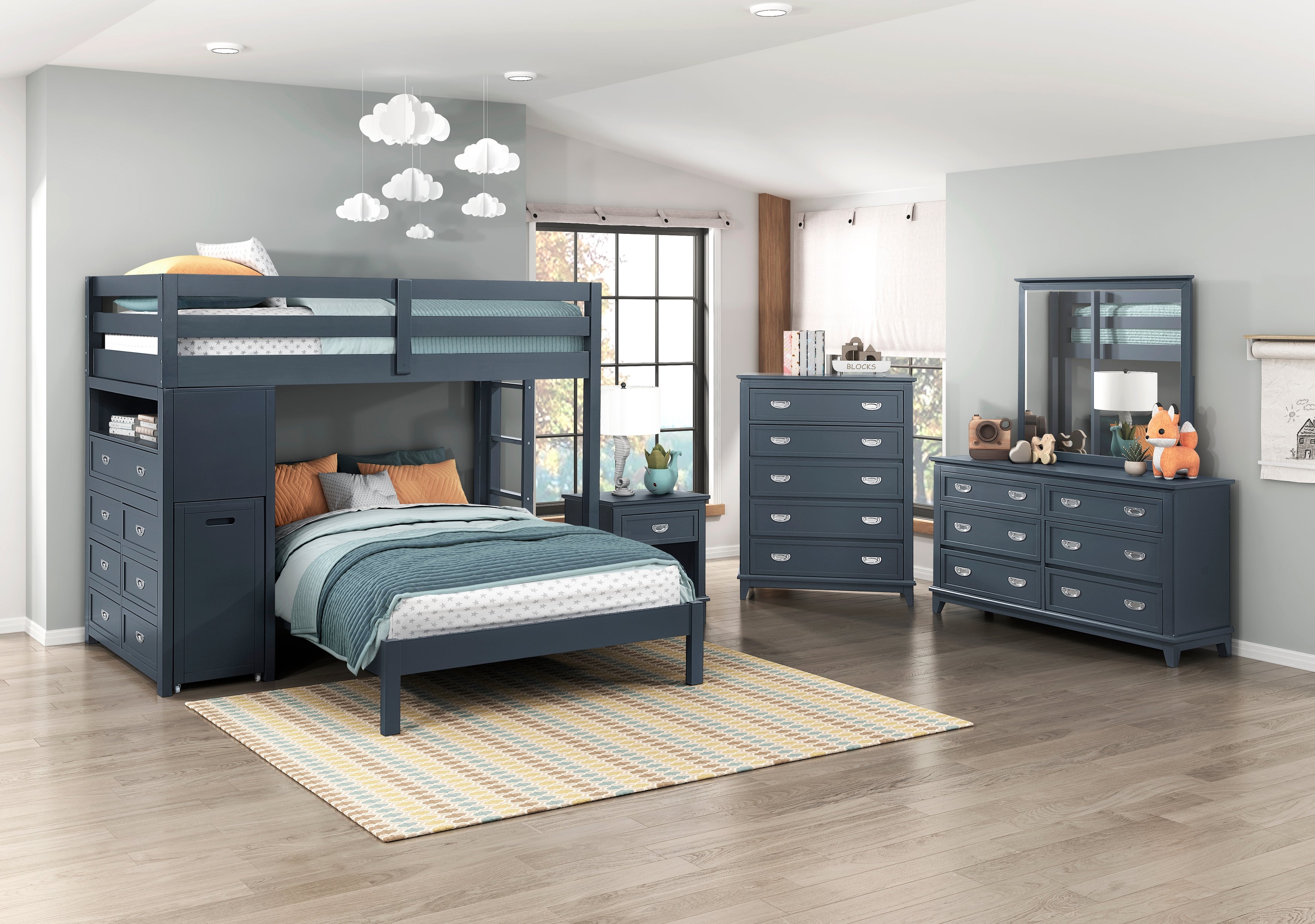 B2024BULTF-1* (6) Twin/Full Loft Bunk Bed with Chest and Hidden Desk - B2024BULTF-1*