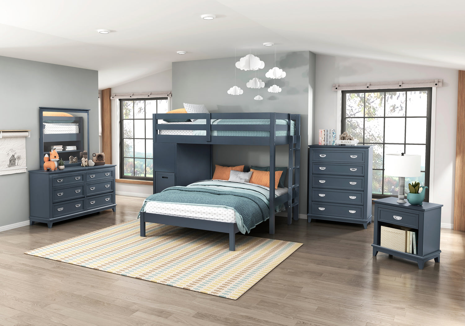 B2024BULTF-1* (6) Twin/Full Loft Bunk Bed with Chest and Hidden Desk - B2024BULTF-1*