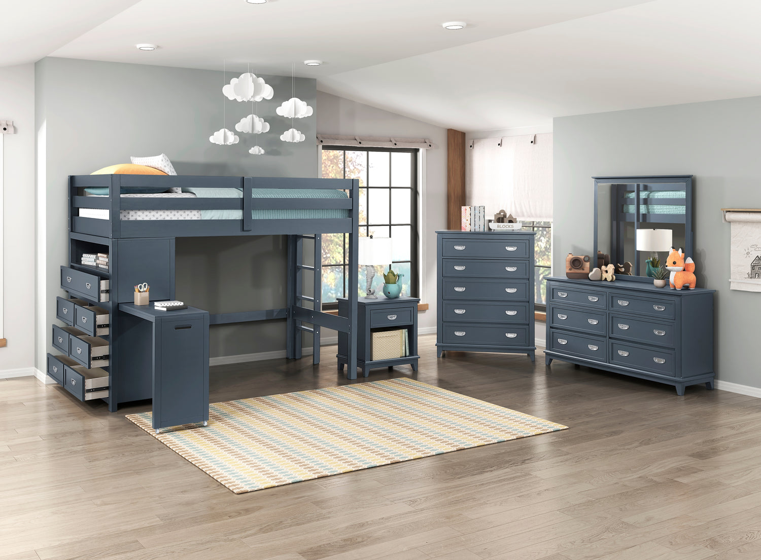 B2024BULTF-1* (6) Twin/Full Loft Bunk Bed with Chest and Hidden Desk - B2024BULTF-1*