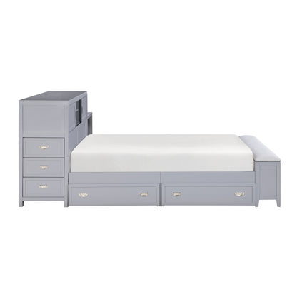 B2024GYBC-1* (2) Twin Bookcase Platform Bed with Hidden Desk, Stool and Storage Bench - B2024GYBC-1*