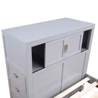 B2024GYBC-1* (2) Twin Bookcase Platform Bed with Hidden Desk, Stool and Storage Bench - B2024GYBC-1*
