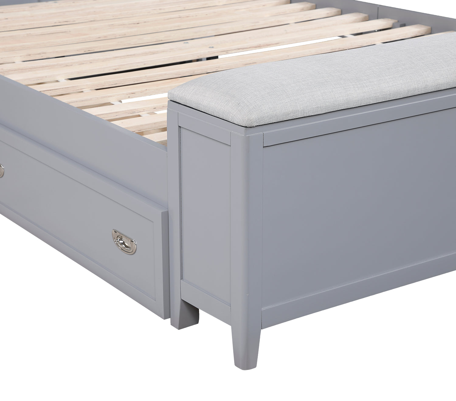 B2024GYBC-1* (2) Twin Bookcase Platform Bed with Hidden Desk, Stool and Storage Bench - B2024GYBC-1*