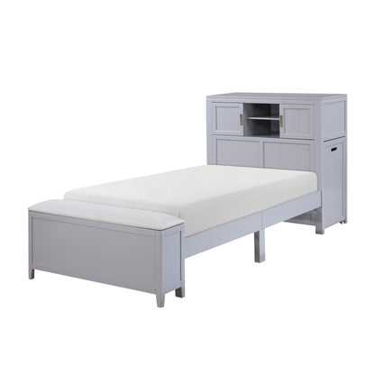B2024GYBC-1* (2) Twin Bookcase Platform Bed with Hidden Desk, Stool and Storage Bench - B2024GYBC-1*