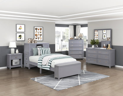 B2024GYBC-1* (2) Twin Bookcase Platform Bed with Hidden Desk, Stool and Storage Bench - B2024GYBC-1*