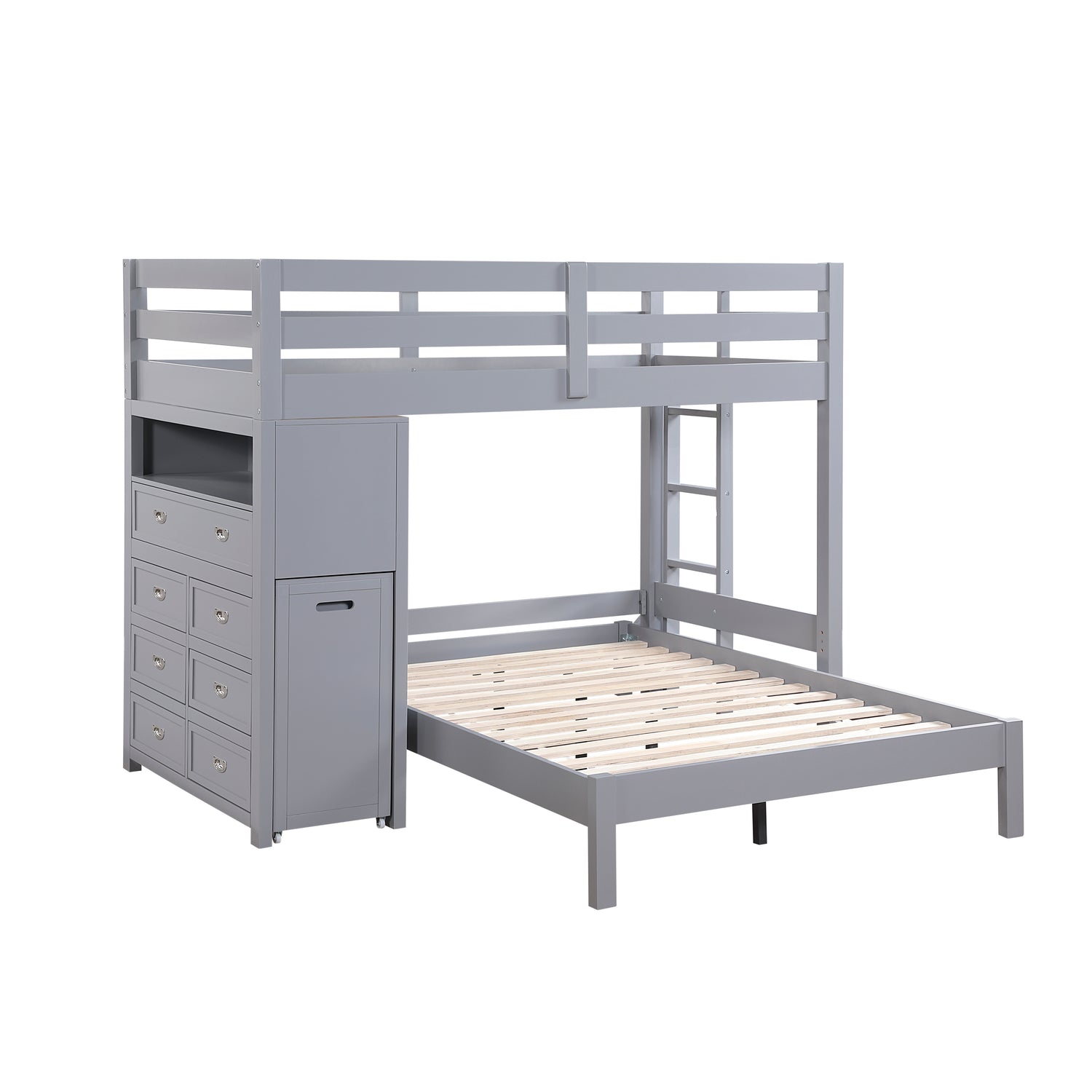 B2024GYLTF-1* (6) Twin/Full Loft Bunk Bed with Chest and Hidden Desk - B2024GYLTF-1*