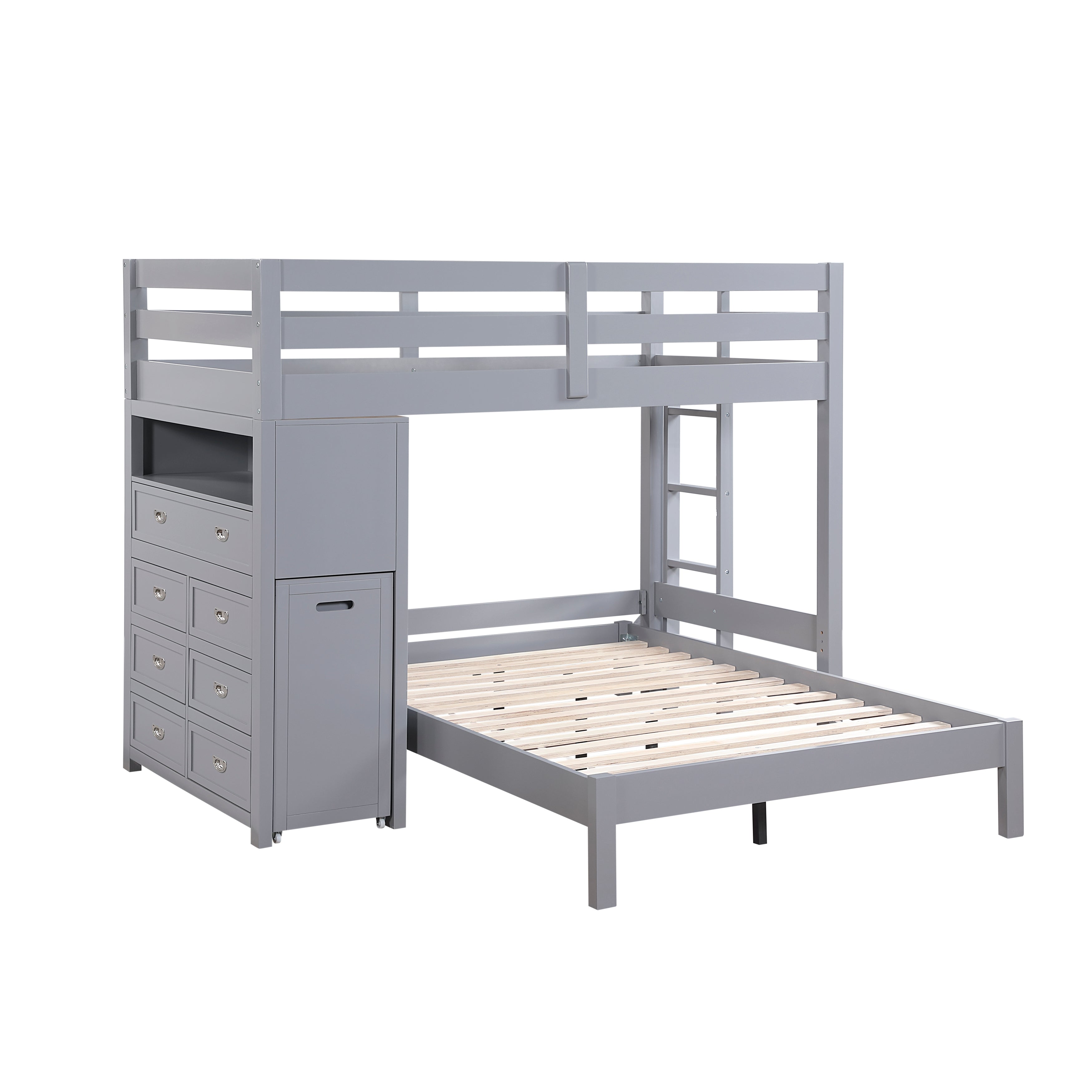 B2024GYLTF-1* (6) Twin/Full Loft Bunk Bed with Chest and Hidden Desk - B2024GYLTF-1*