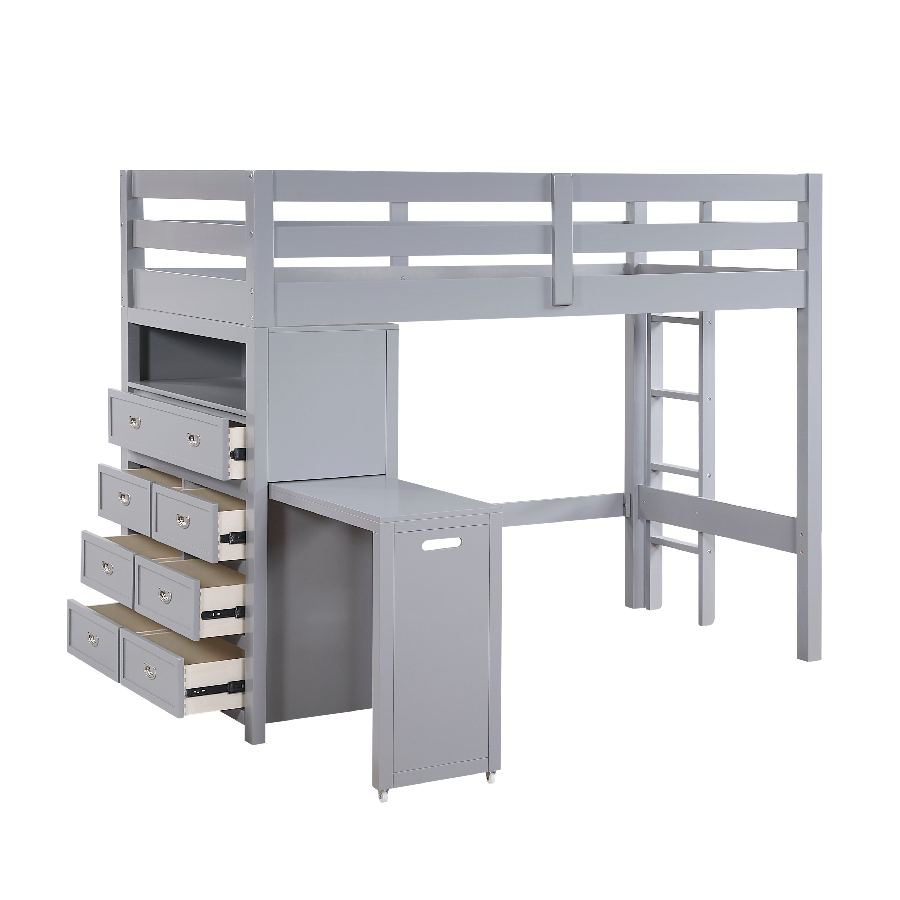 B2024GYLTF-1* (6) Twin/Full Loft Bunk Bed with Chest and Hidden Desk - B2024GYLTF-1*