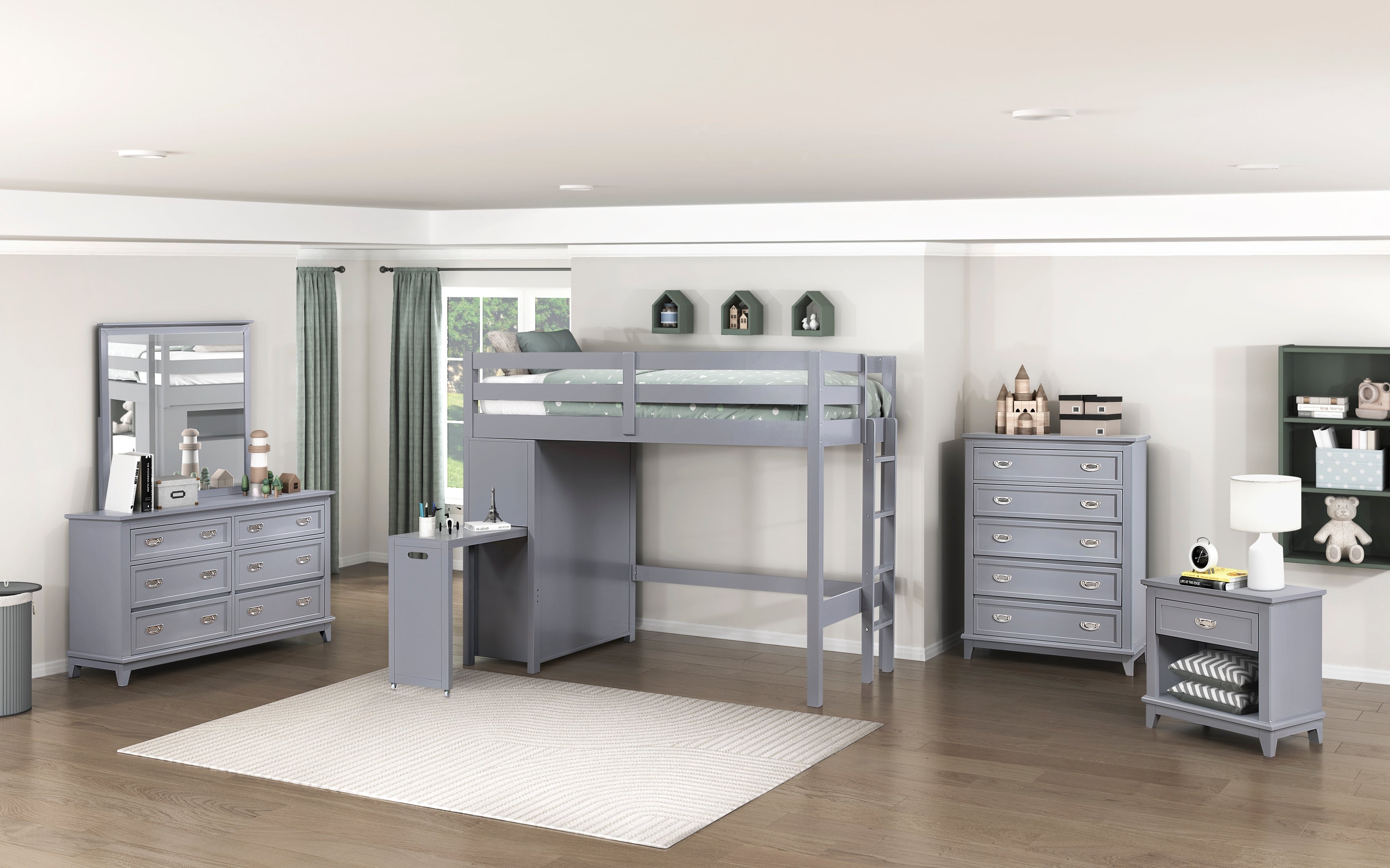 B2024GYLTF-1* (6) Twin/Full Loft Bunk Bed with Chest and Hidden Desk - B2024GYLTF-1*