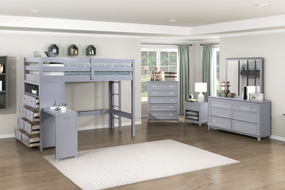 B2024GYLTF-1* (6) Twin/Full Loft Bunk Bed with Chest and Hidden Desk - B2024GYLTF-1*