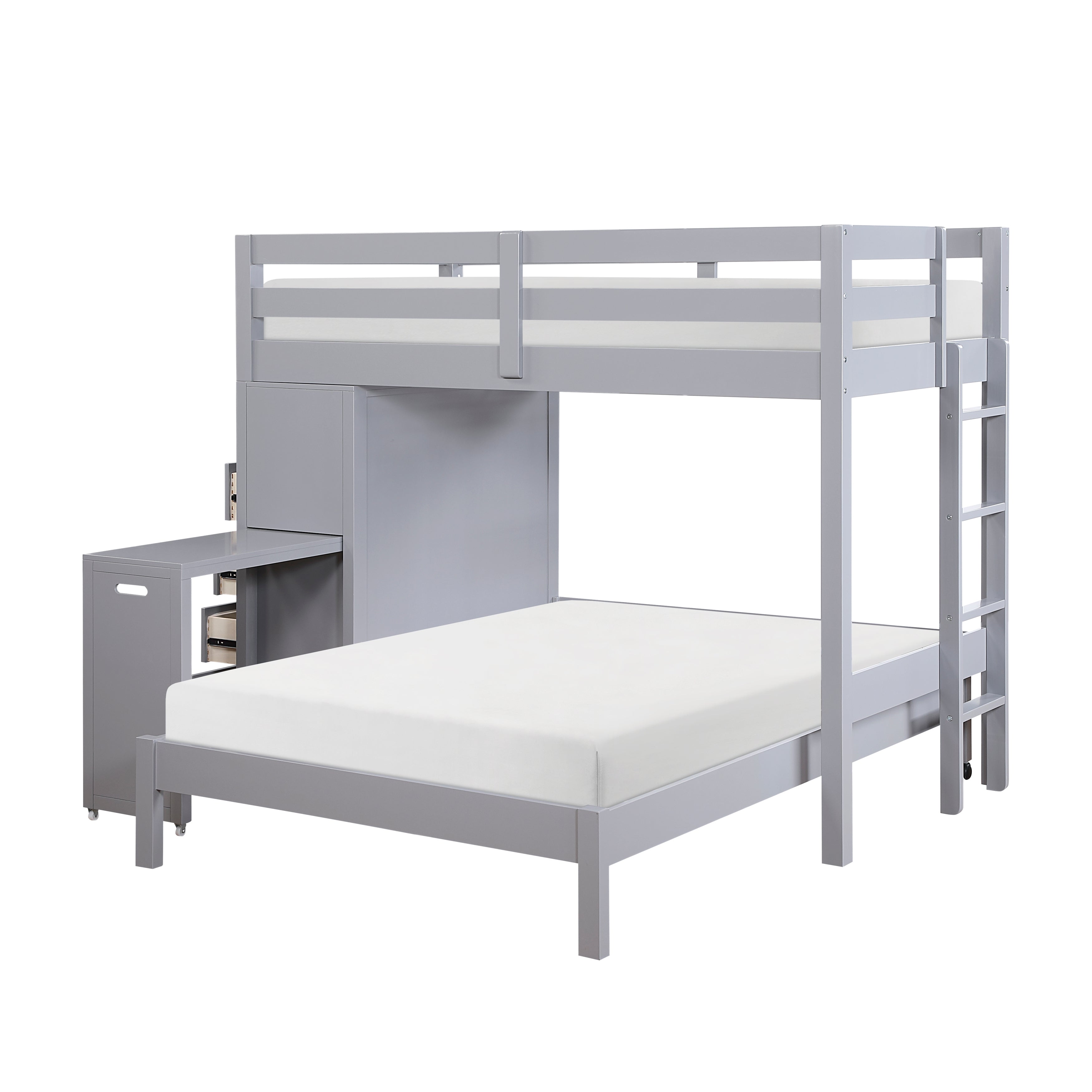 B2024GYLTF-1* (6) Twin/Full Loft Bunk Bed with Chest and Hidden Desk - B2024GYLTF-1*