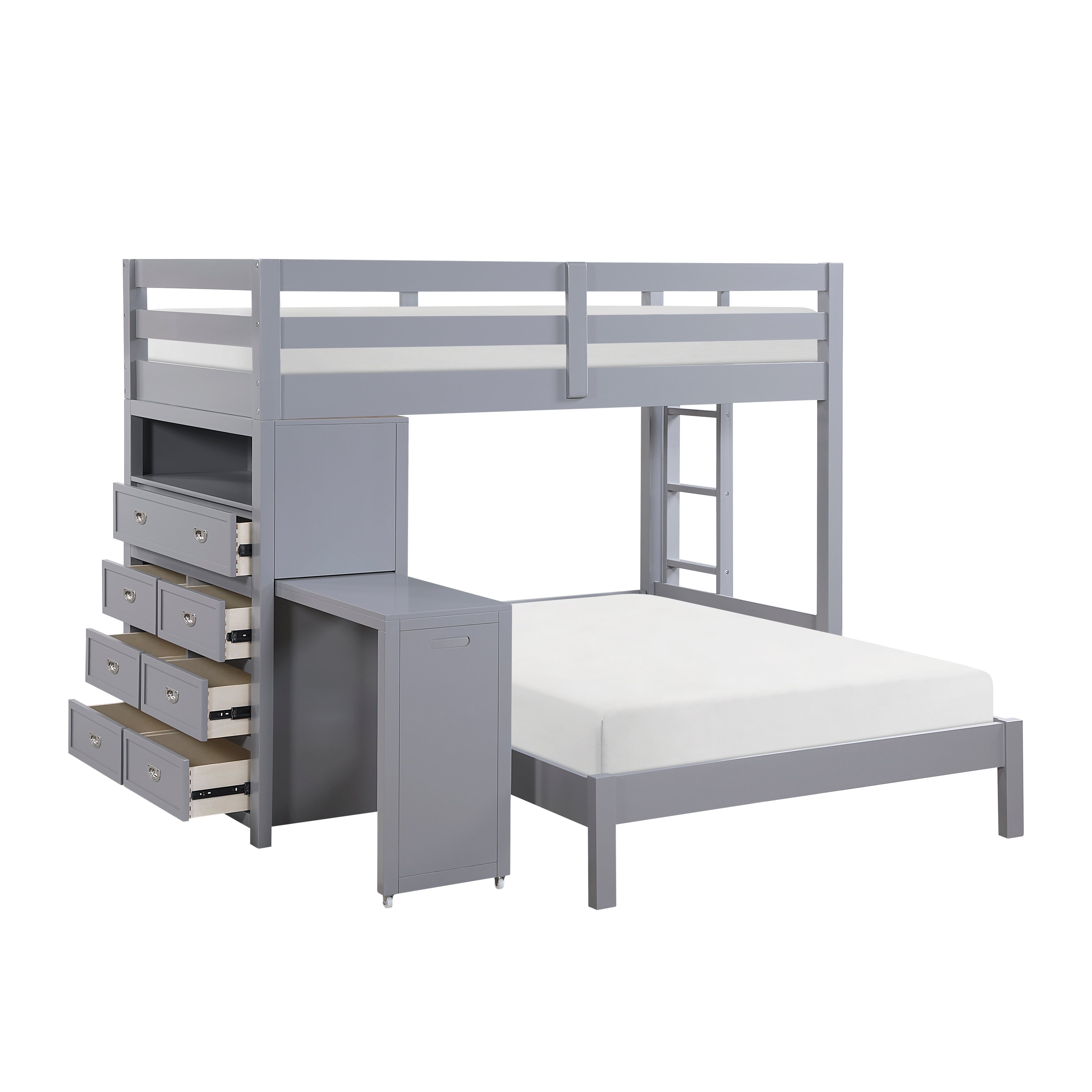 B2024GYLTF-1* (6) Twin/Full Loft Bunk Bed with Chest and Hidden Desk - B2024GYLTF-1*