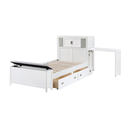 B2024WHBC-1* (2) Twin Bookcase Bed with Hidden Desk, Stool and Storage Bench - B2024WHBC-1*