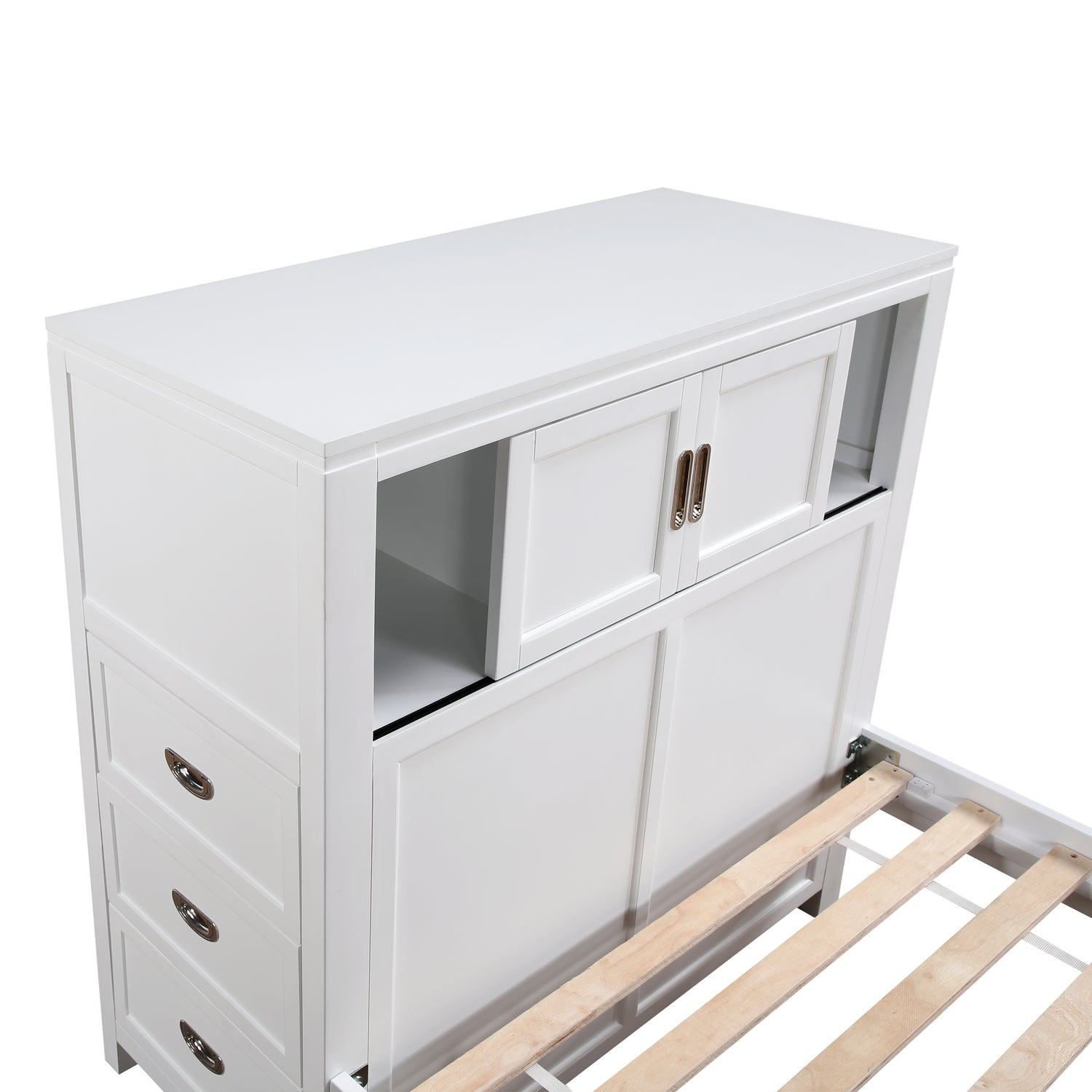 B2024WHBC-1* (2) Twin Bookcase Bed with Hidden Desk, Stool and Storage Bench - B2024WHBC-1*