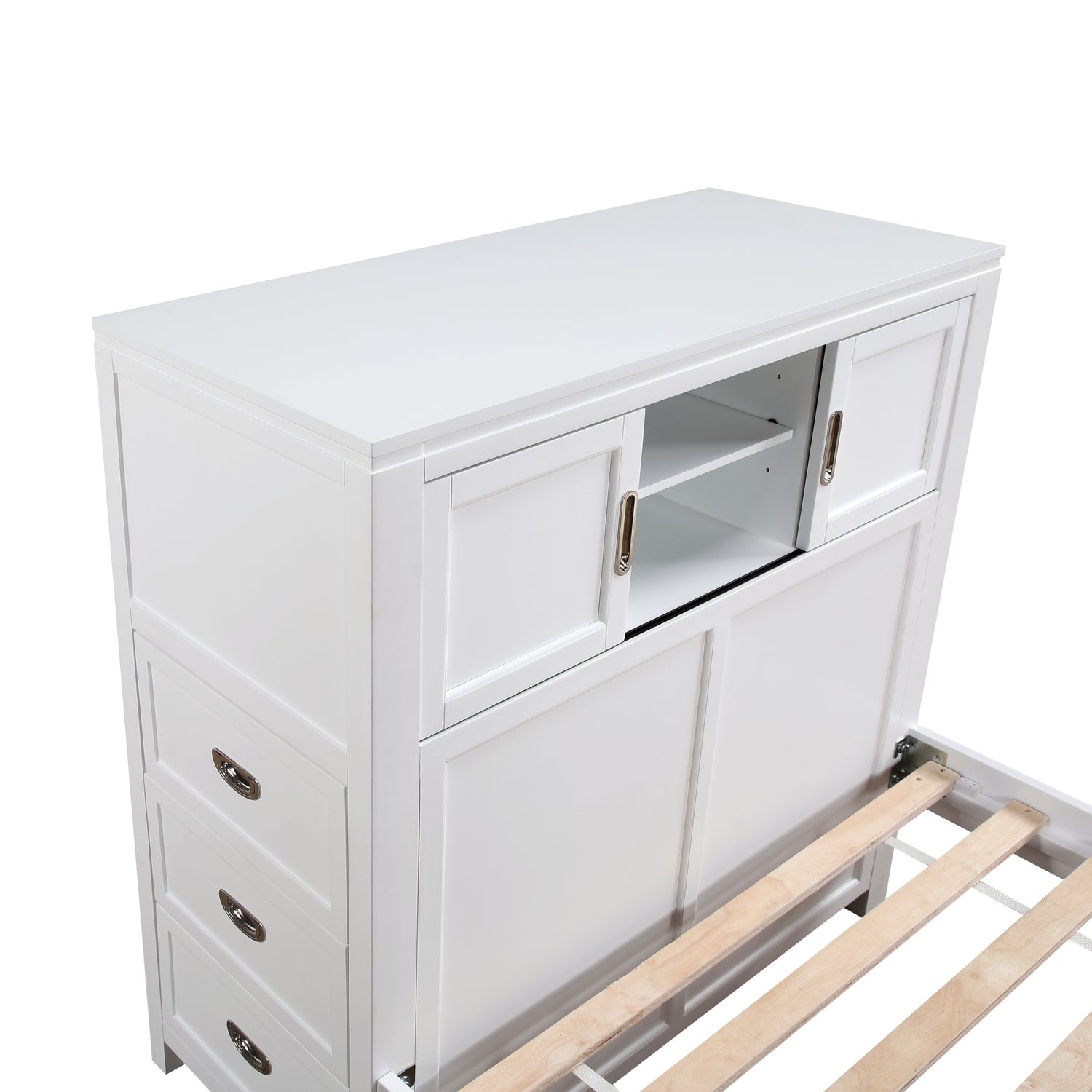 B2024WHBC-1* (2) Twin Bookcase Bed with Hidden Desk, Stool and Storage Bench - B2024WHBC-1*