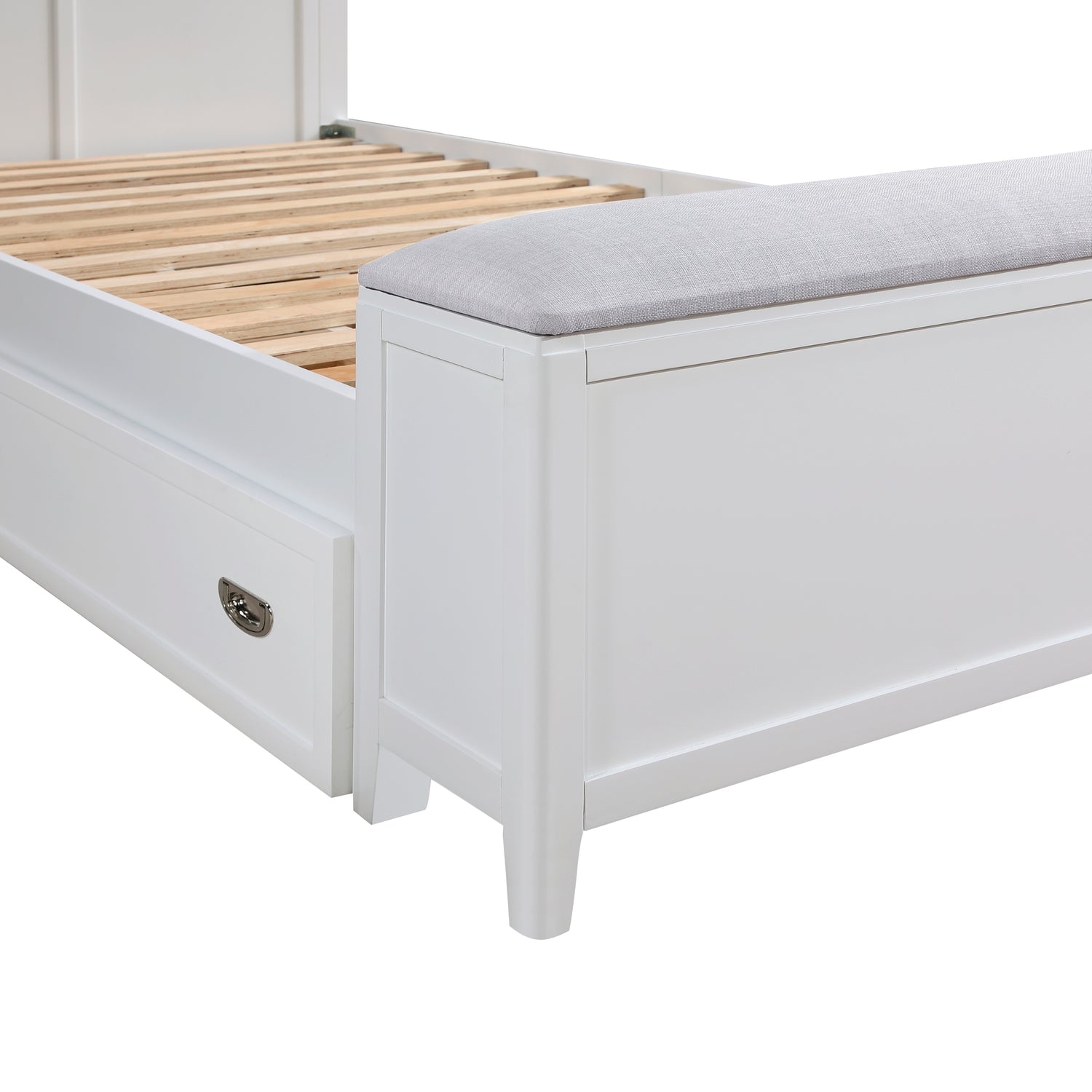 B2024WHBC-1* (2) Twin Bookcase Bed with Hidden Desk, Stool and Storage Bench - B2024WHBC-1*