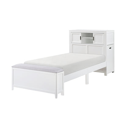 B2024WHBC-1* (2) Twin Bookcase Bed with Hidden Desk, Stool and Storage Bench - B2024WHBC-1*