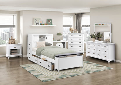 B2024WHBC-1* (2) Twin Bookcase Bed with Hidden Desk, Stool and Storage Bench - B2024WHBC-1*